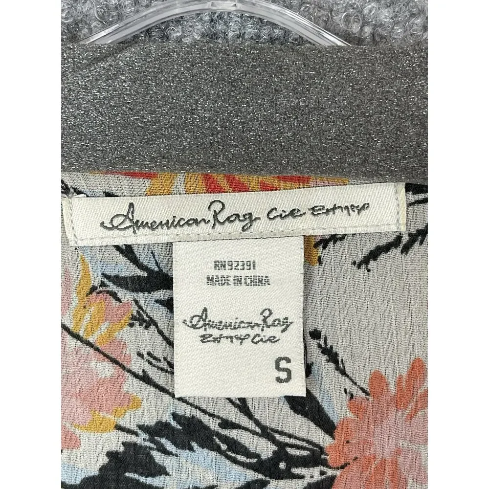 American Rag Duster Cover-Up Vest Size Small Peach Black Floral Print‎